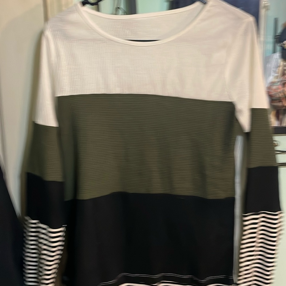 SHEIN Colorblock Waffle Knit Striped Panel Long Sleeve  Top Women’s Size Small